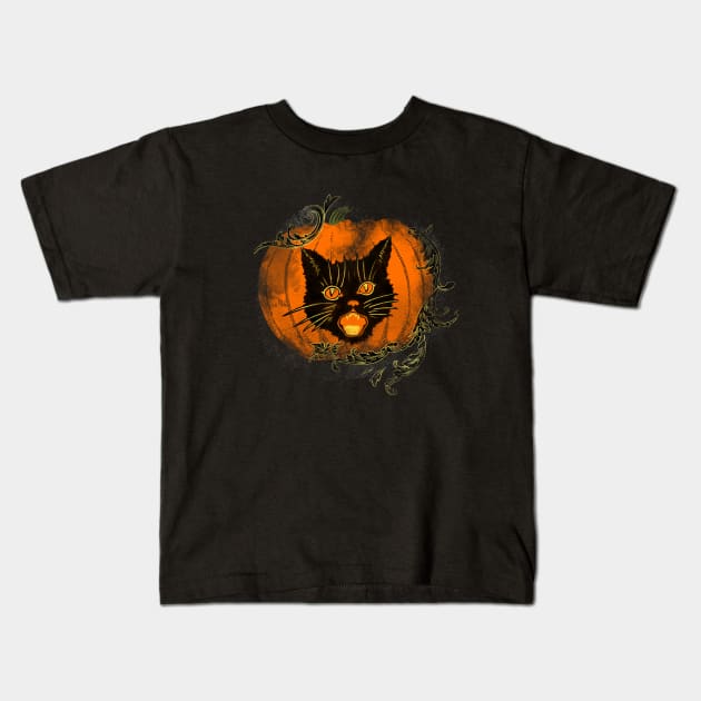 Pumpkin Cat Kids T-Shirt by natearts